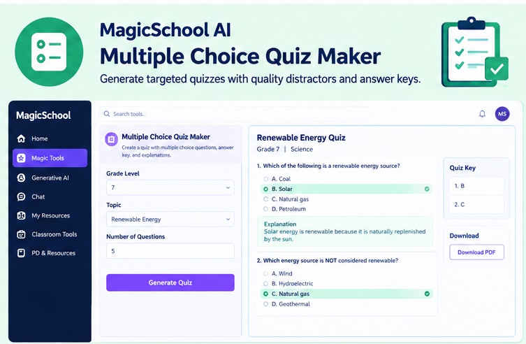 MagicSchool AI Multiple Choice Quiz Maker