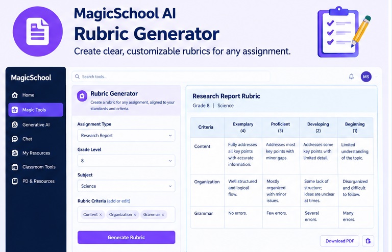 MagicSchool AI Rubric Generator